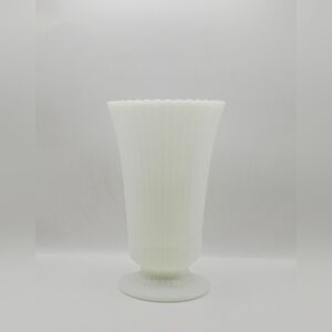 Vintage E.O. Brody Co. 7" White Milk Glass Vase M5000- Ribbed Flared Design USA